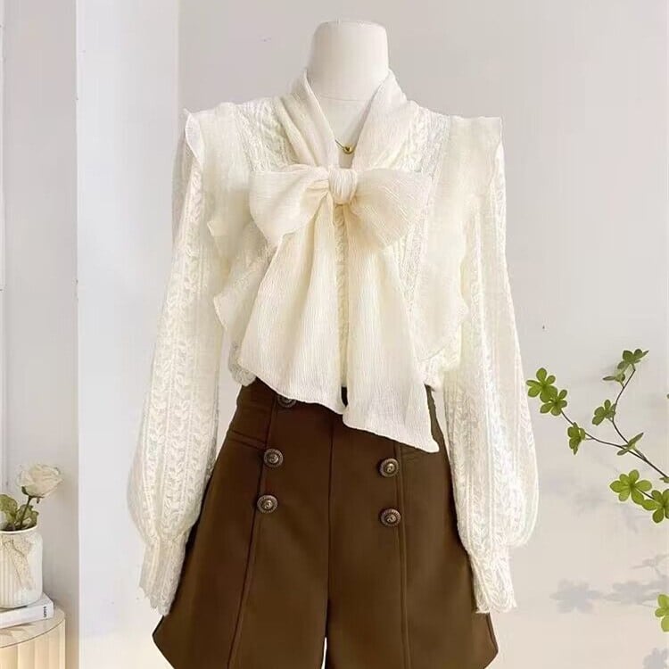 【tops】レース切り替えブラウス　M29485