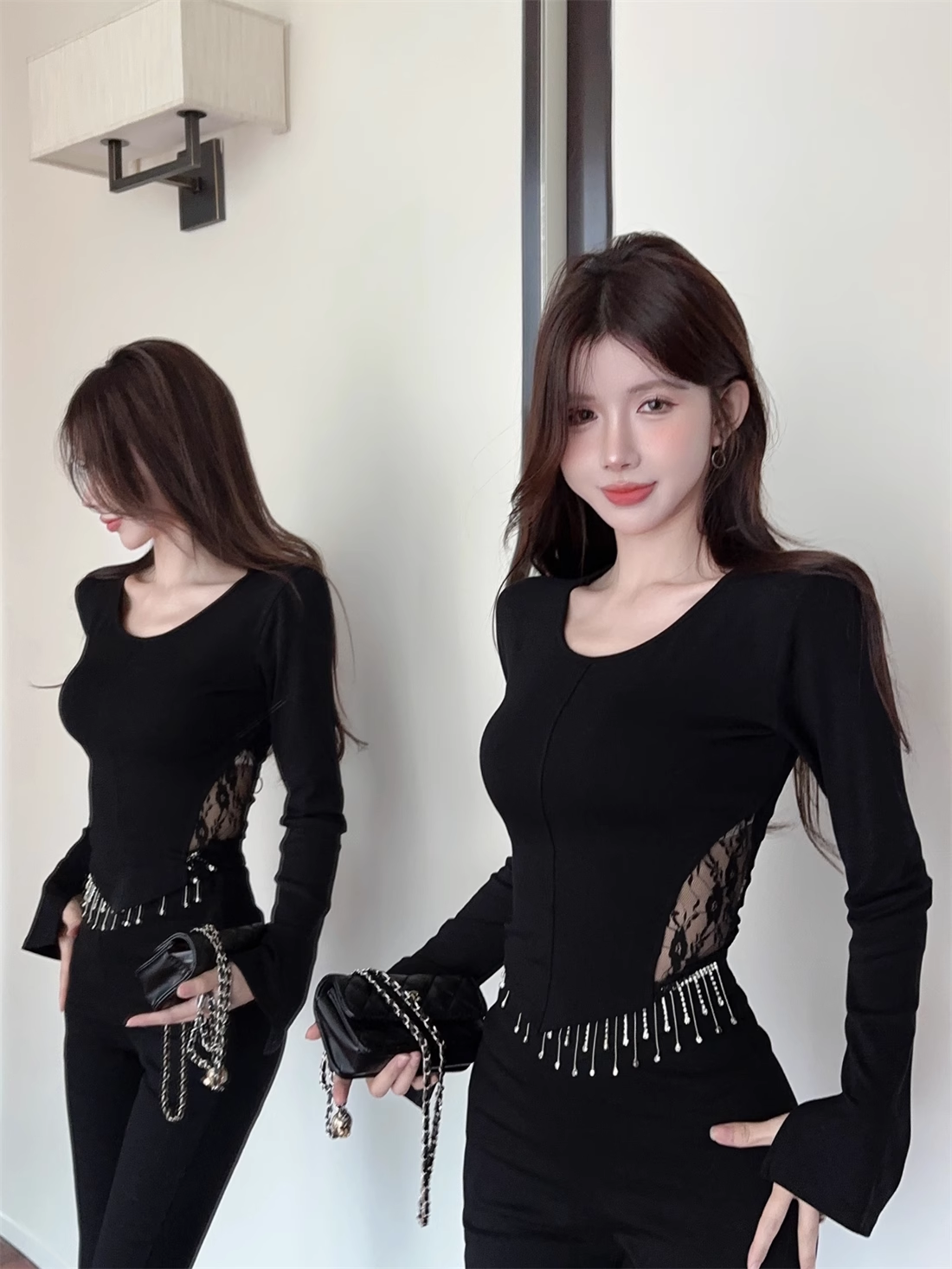 【tops】フリンジレースブラウスF8333