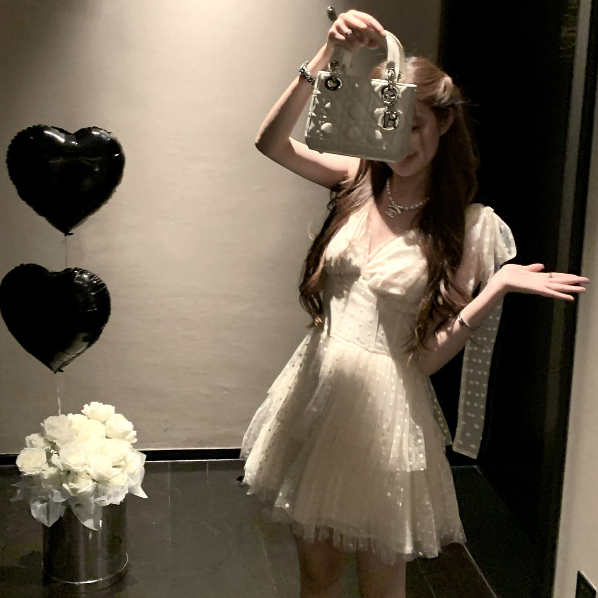【dress】ショルダーリボンチュールワンピース　M31301