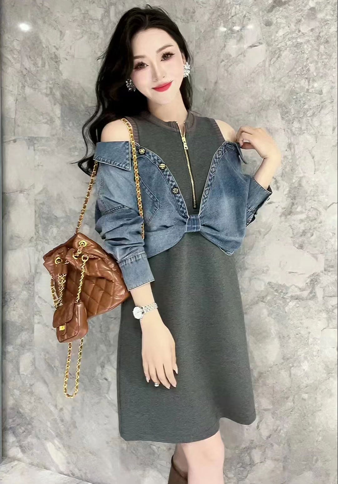 【dress】デニム切り替えワンピース　M26417