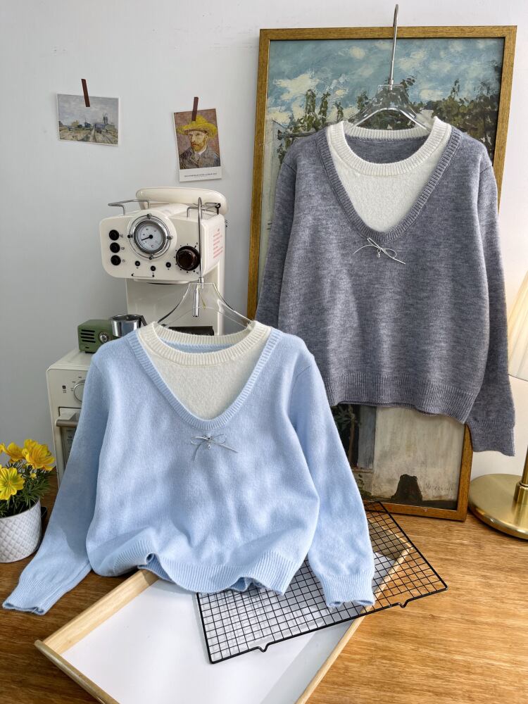 【tops】切り替え配色ニットトップス　M28623