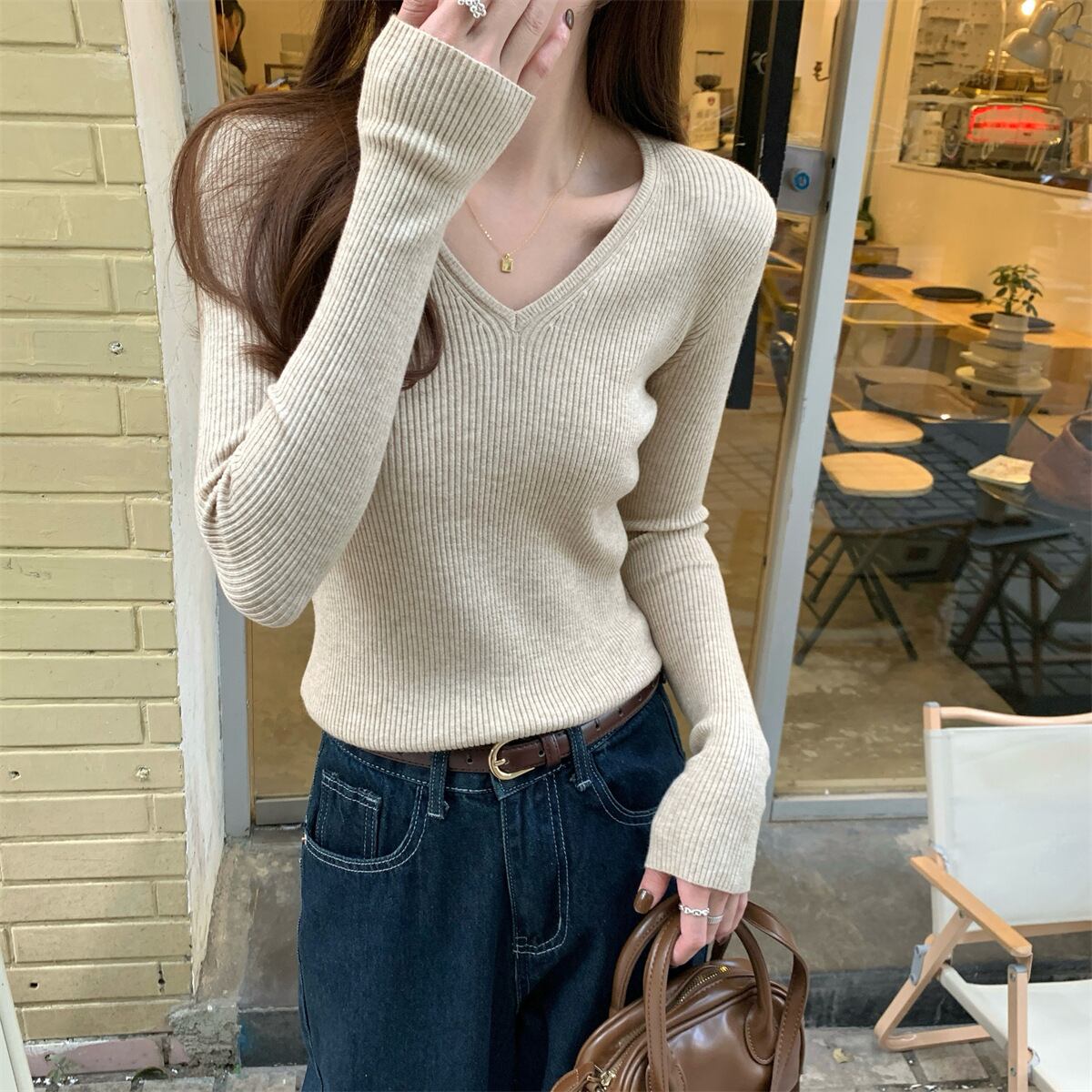 【tops】Vネックニットトップス　M29064