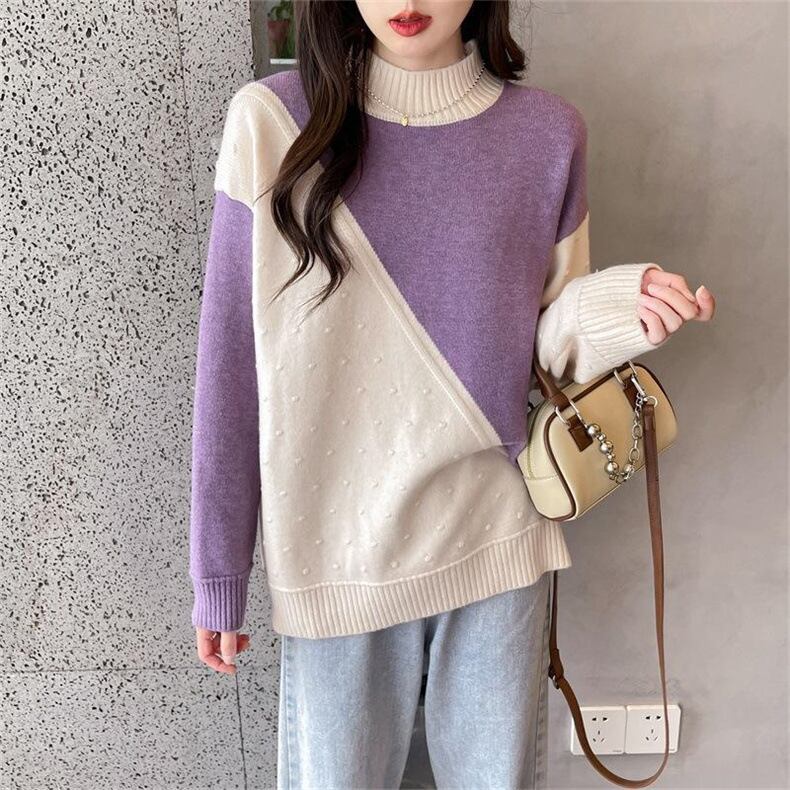 【tops】配色ニットセーター　M18699