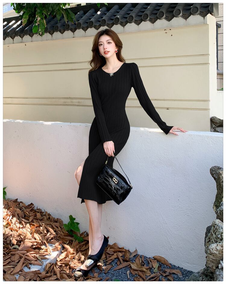 【dress】スリットニットワンピース　M27482
