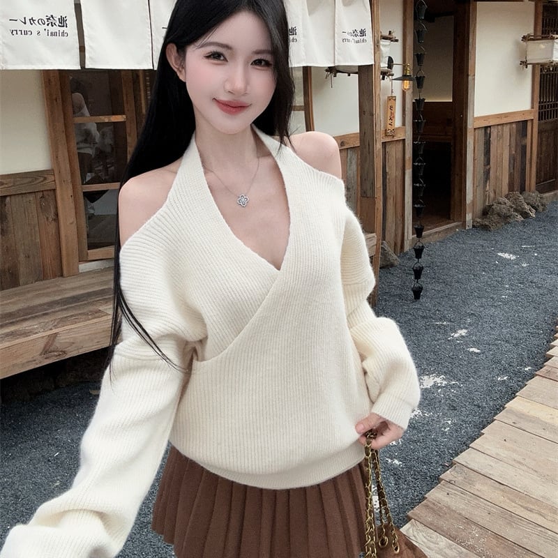【tops】クロスネックニットトップス Q7109