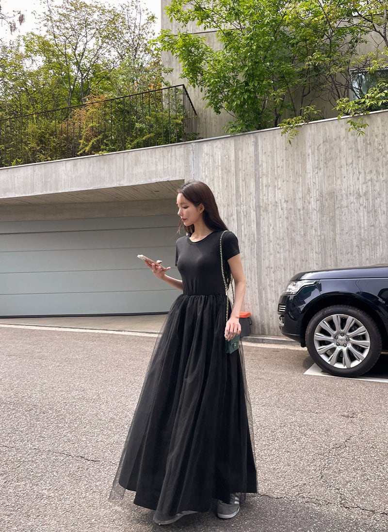 【dress】チュールドッキングワンピース　M24029