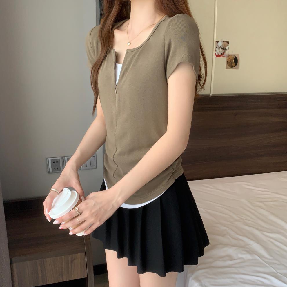 【tops】偽二つ切り替えTシャツG21042