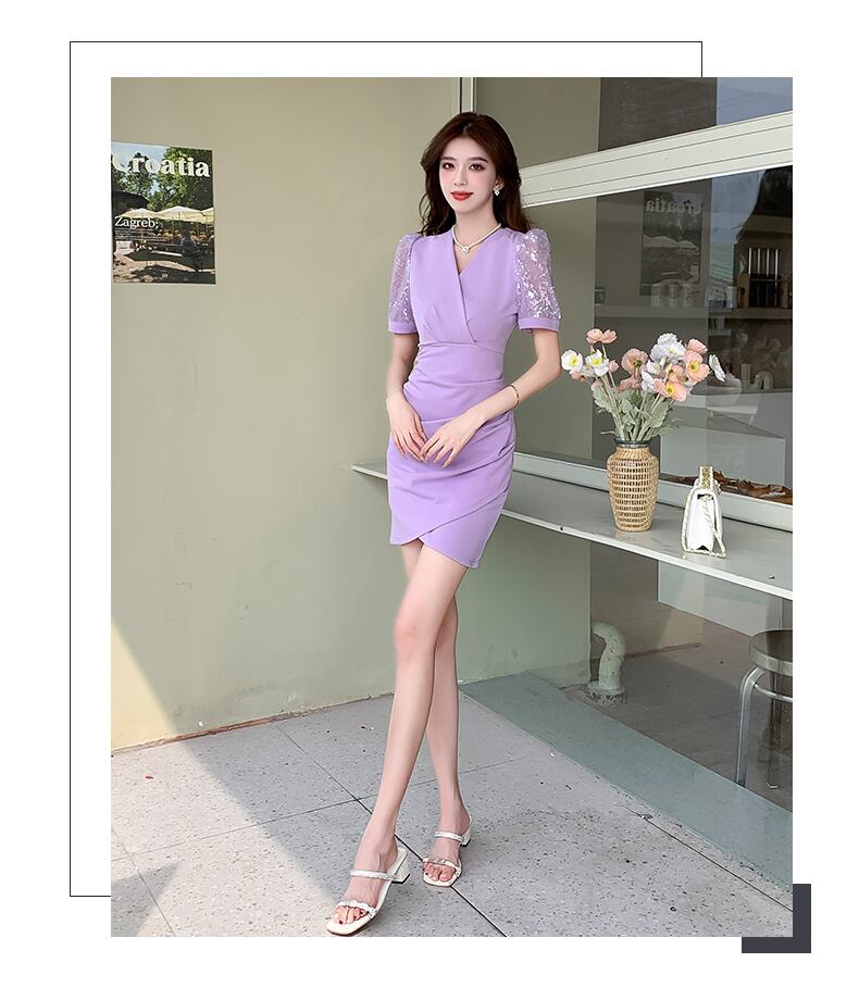 【dress】Vネック切り替えタイトワンピース G20995