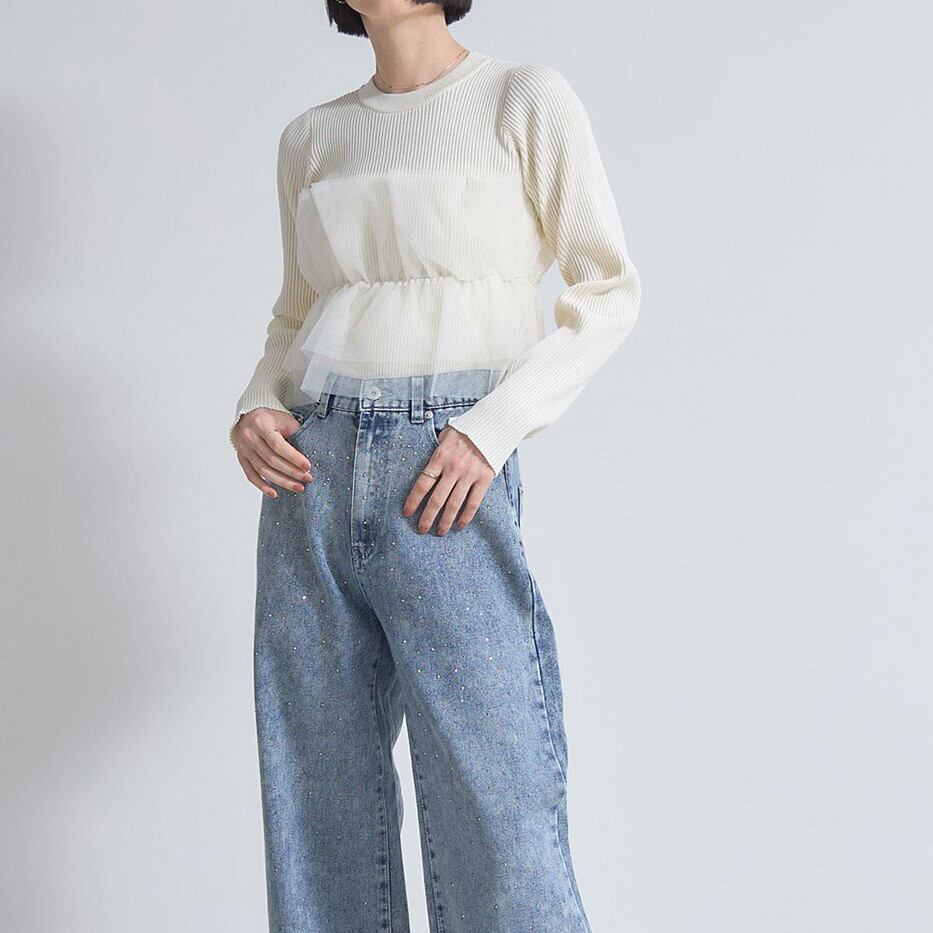 【tops】チュールドッキングニットトップス　M28014