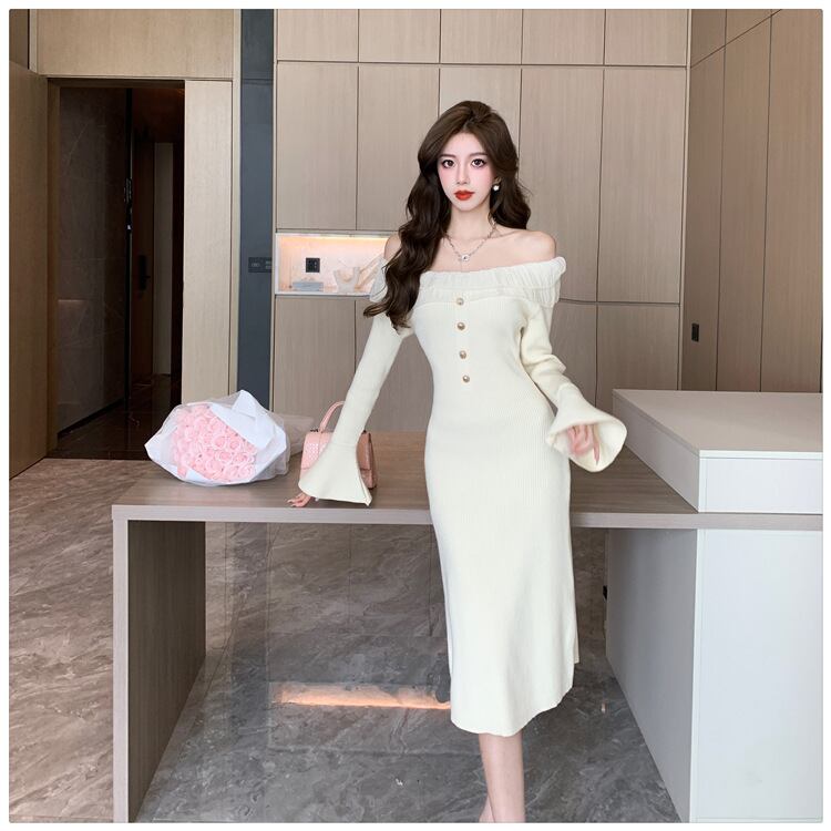 【dress】フリルニットワンピース　M18534