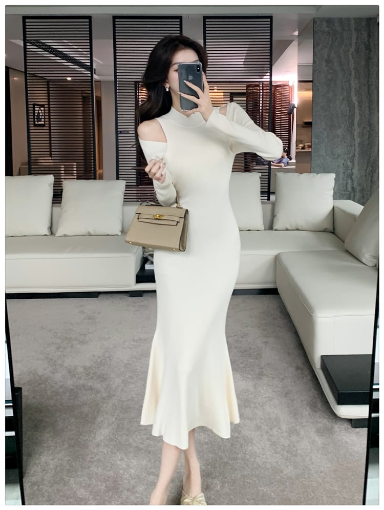 【dress】オフショルダーニットワンピース　M28025