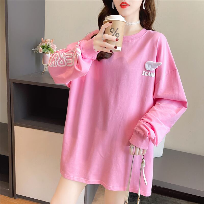 【tops】必ず目を引くラウンドネック長袖英字柄配色ゆったり着回しパーカーF0761