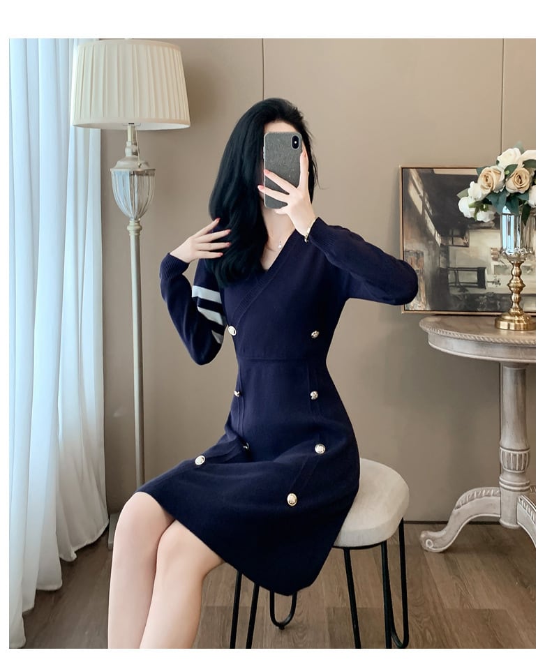 【dress】ダブルボタンニットワンピース　M25366
