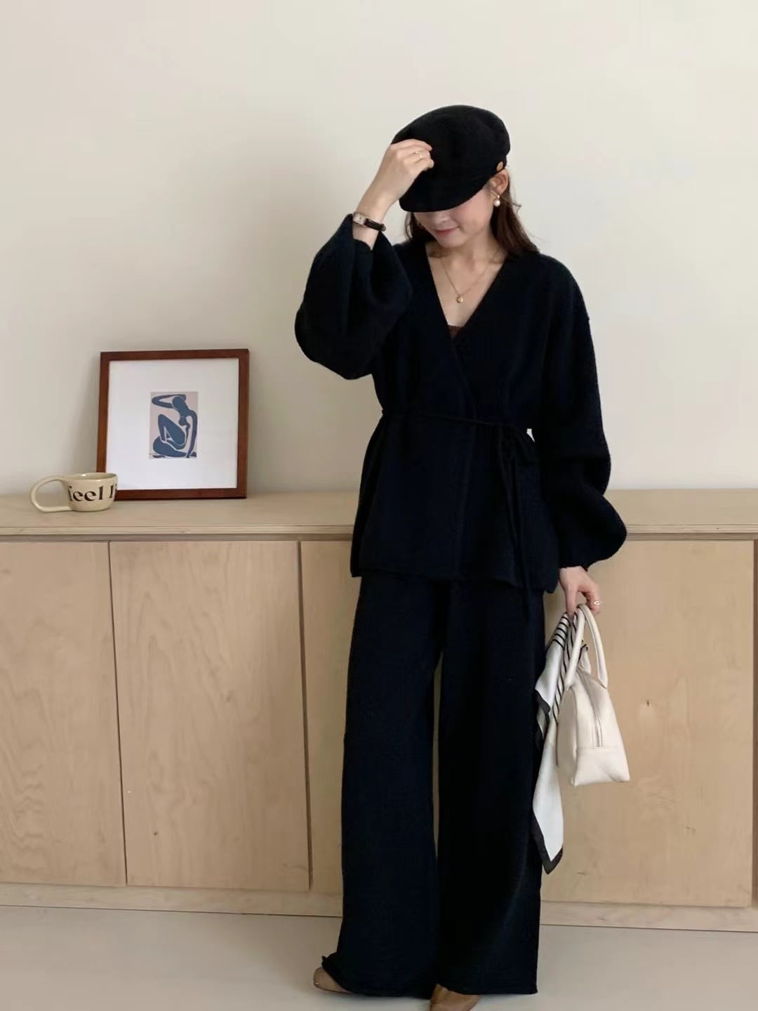【set】カシュクールニットトップス×ワイドパンツセット　N2765