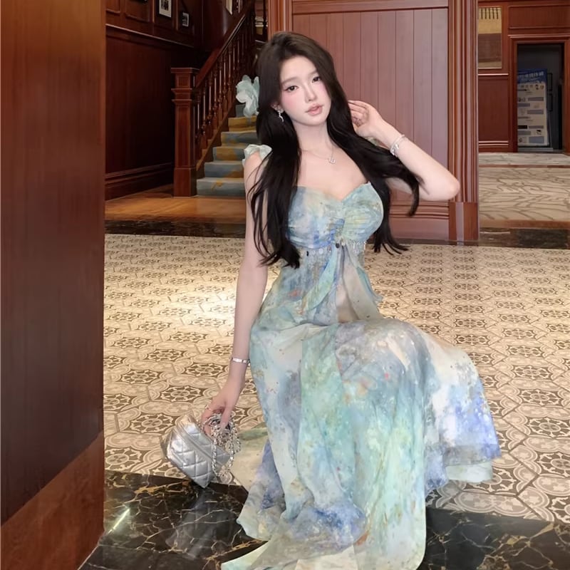 【dress】カラフルロングキャミワンピース Q8278