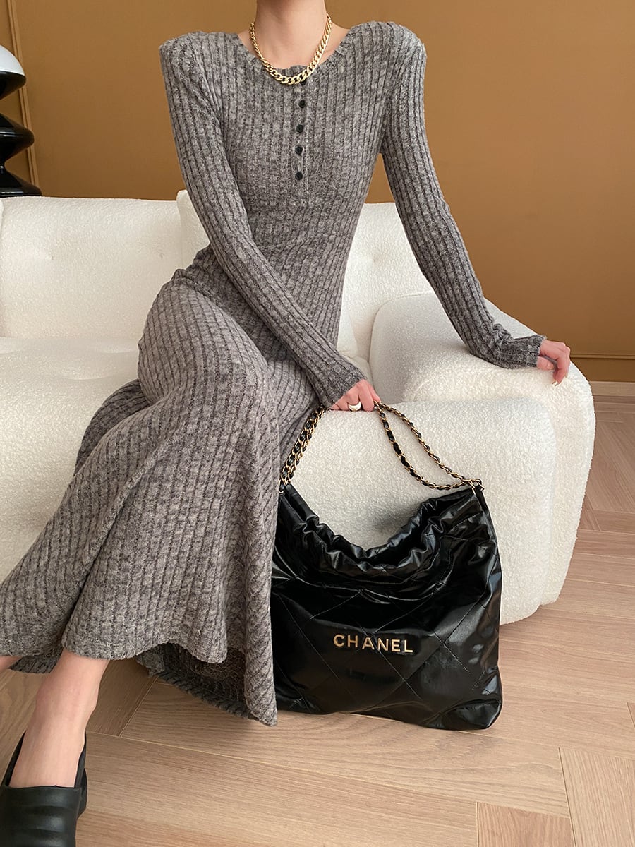 【dress】ロングニットワンピース Q7002