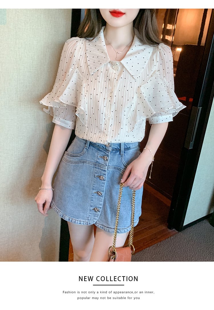 【tops】パフスリーブドット柄ブラウスG21556