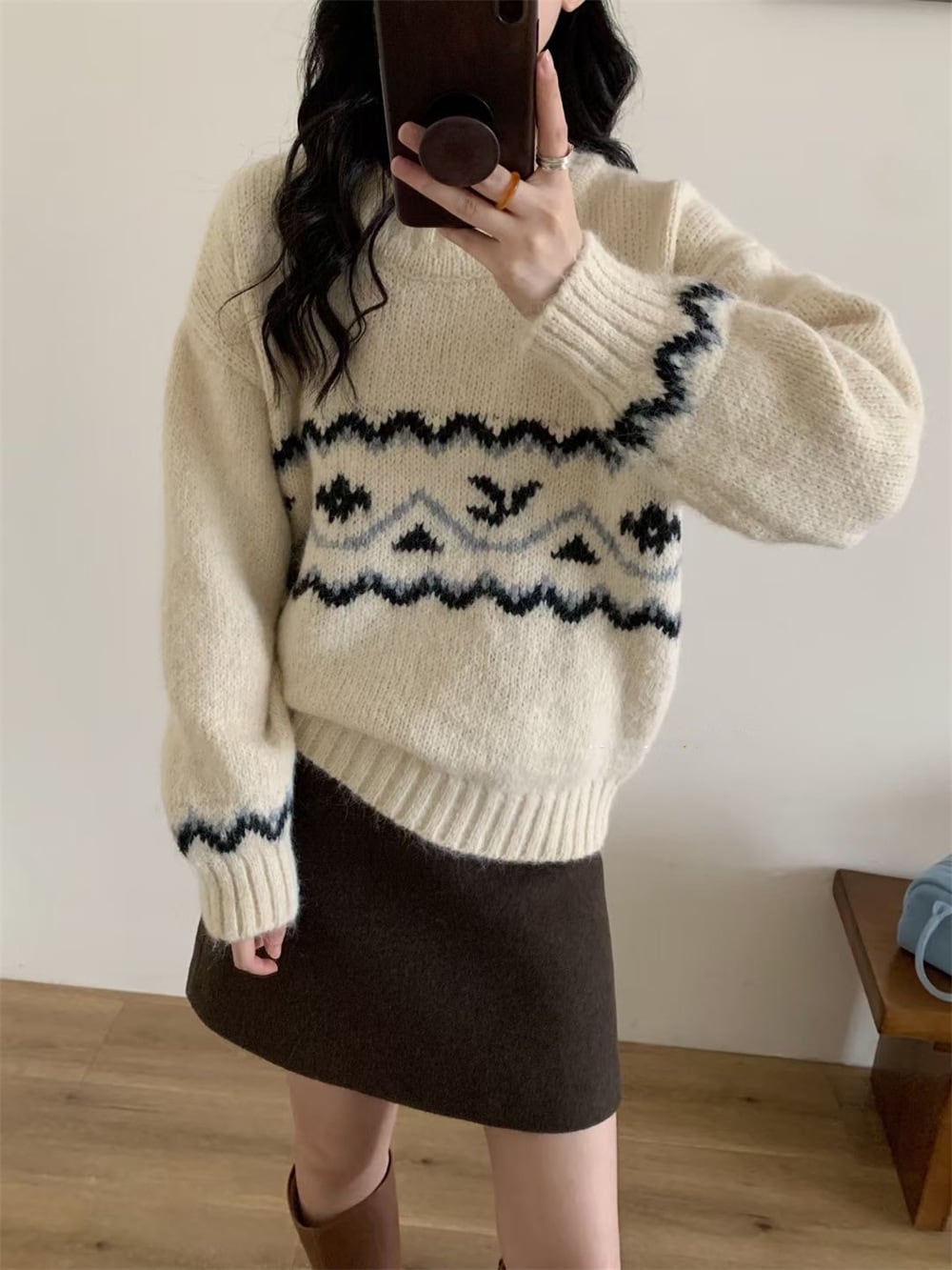 【tops】ジャカードニットセーター　M27134