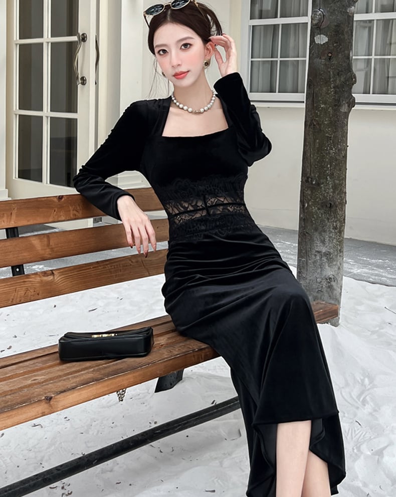 【dress】レースドッキングマーメイドワンピース Q7287