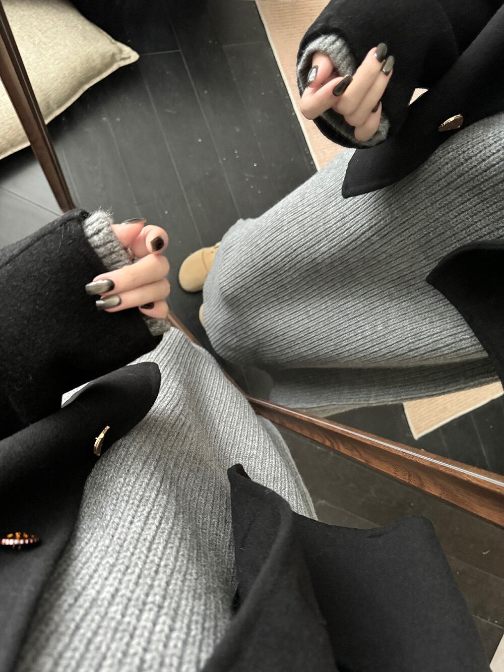 【set】ショートコート×ニットワンピースセット　M27378
