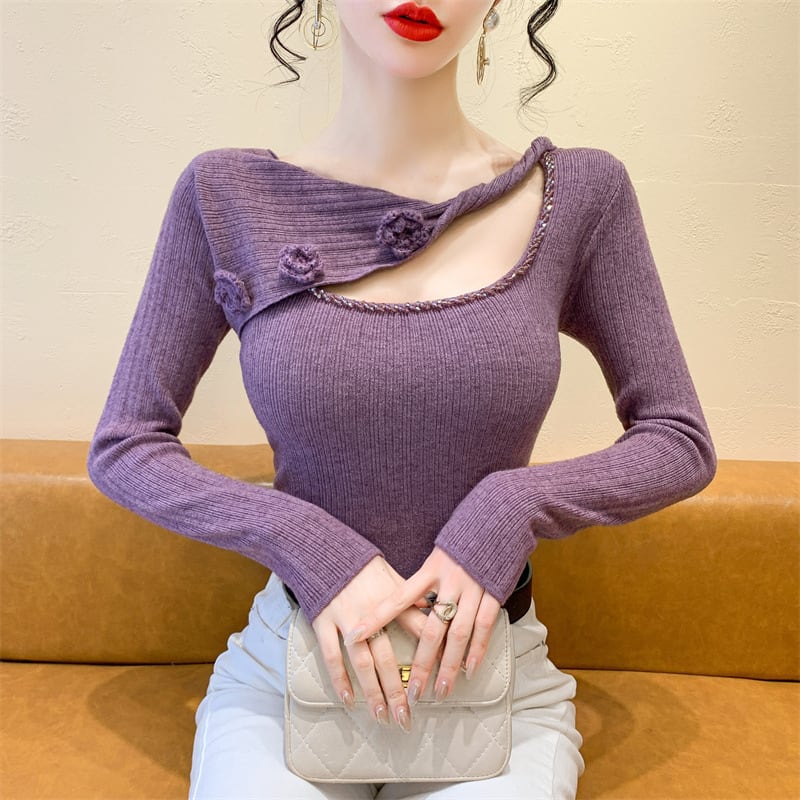 【tops】ビジュー立体フラワーニットトップス　M27727