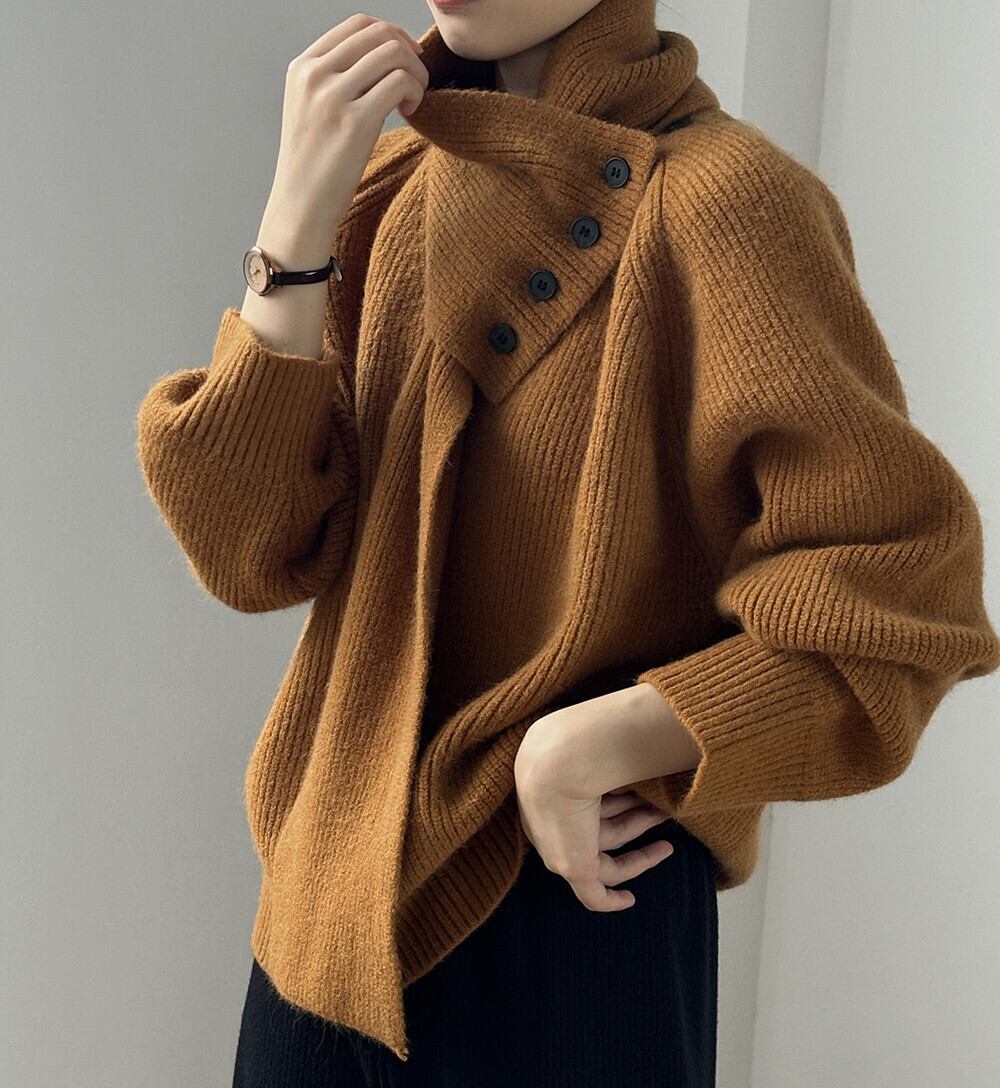 【tops】Vネックニットセーターマフラー付き　M28049