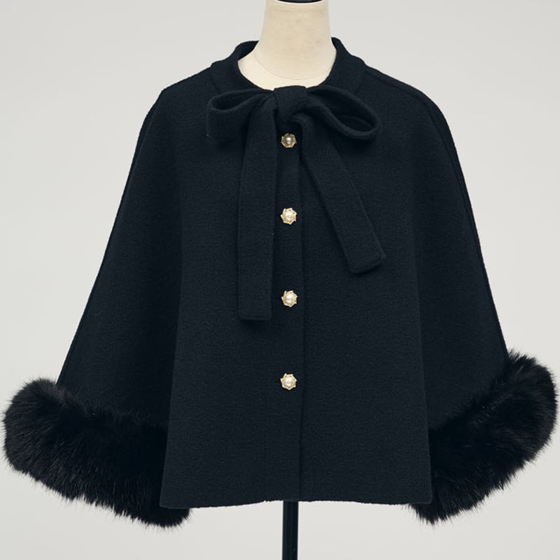 【outer】ファー付きケープ Q7704