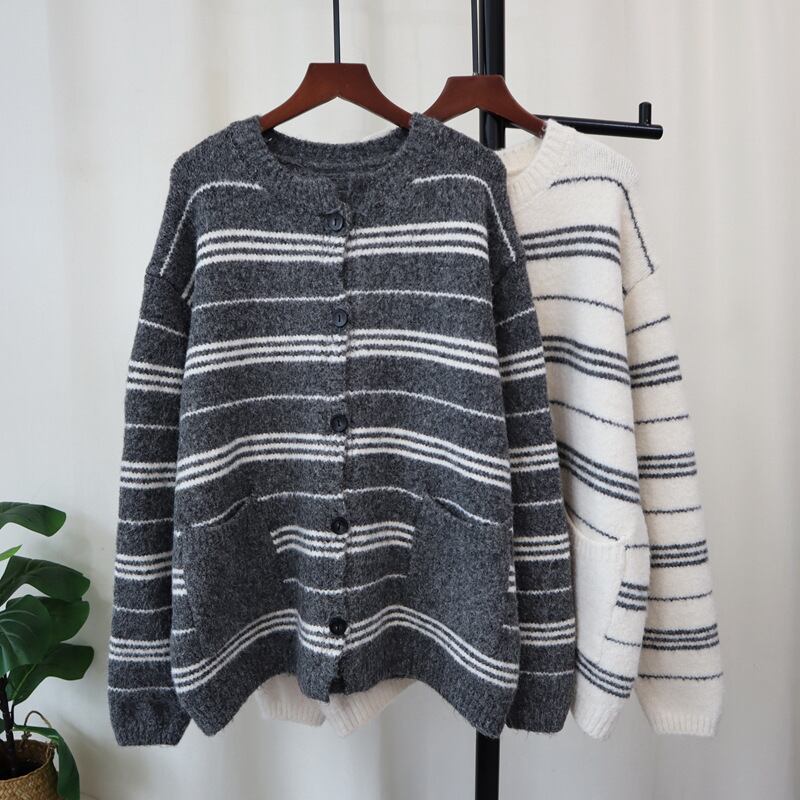 【outer】ボーダー柄ニットカーデ　M27397