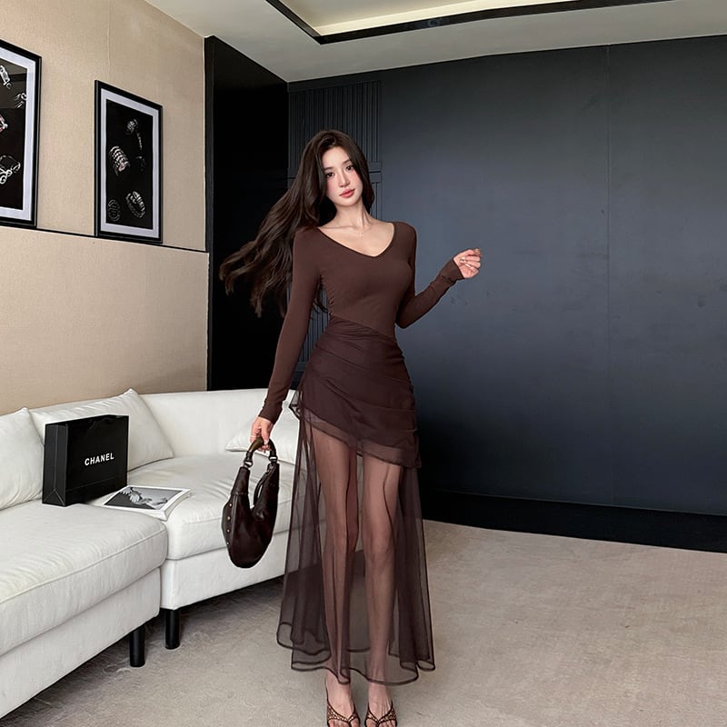 【dress】チュールドッキングワンピース Q6910
