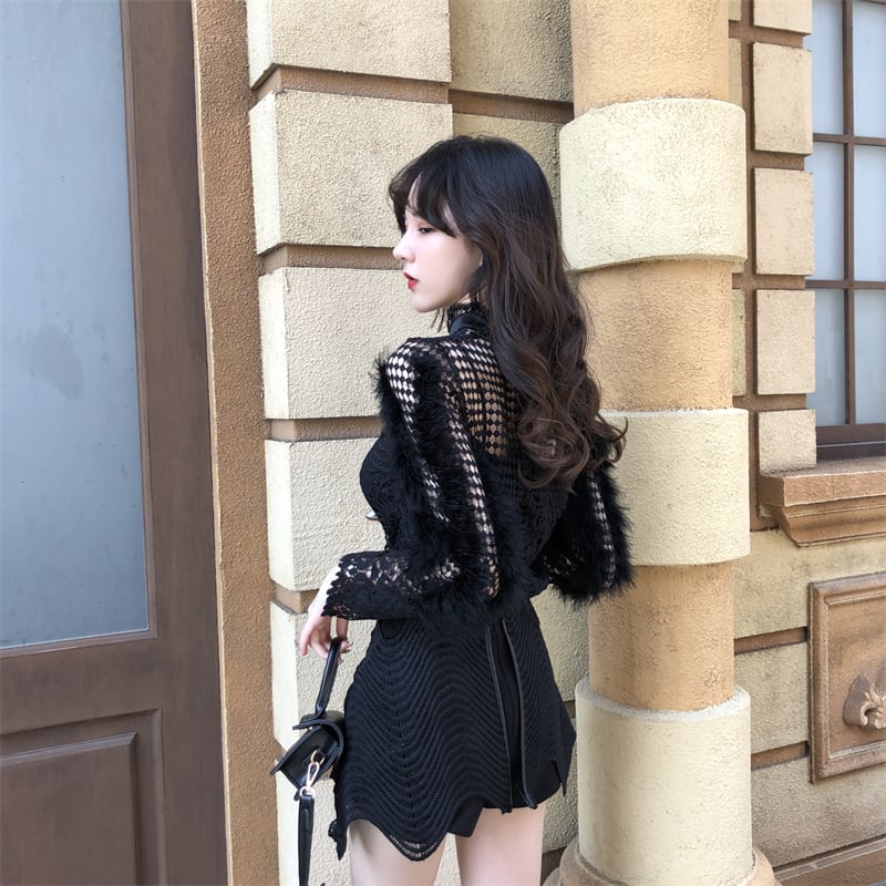 【set】カットワークレーストップス×キュロットスカートセット    N2720