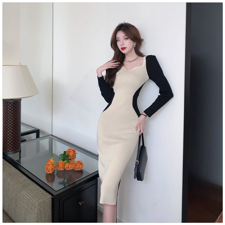 【dress】配色切り替えニットワンピース　M27808