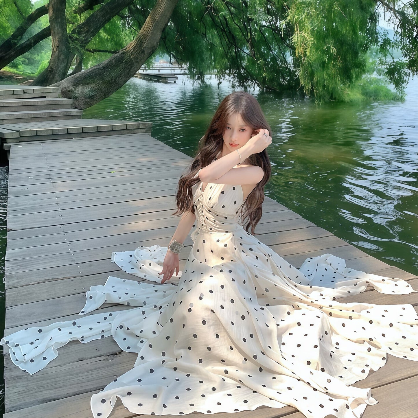 【dress】ホルターネックドット柄ワンピース　M32167
