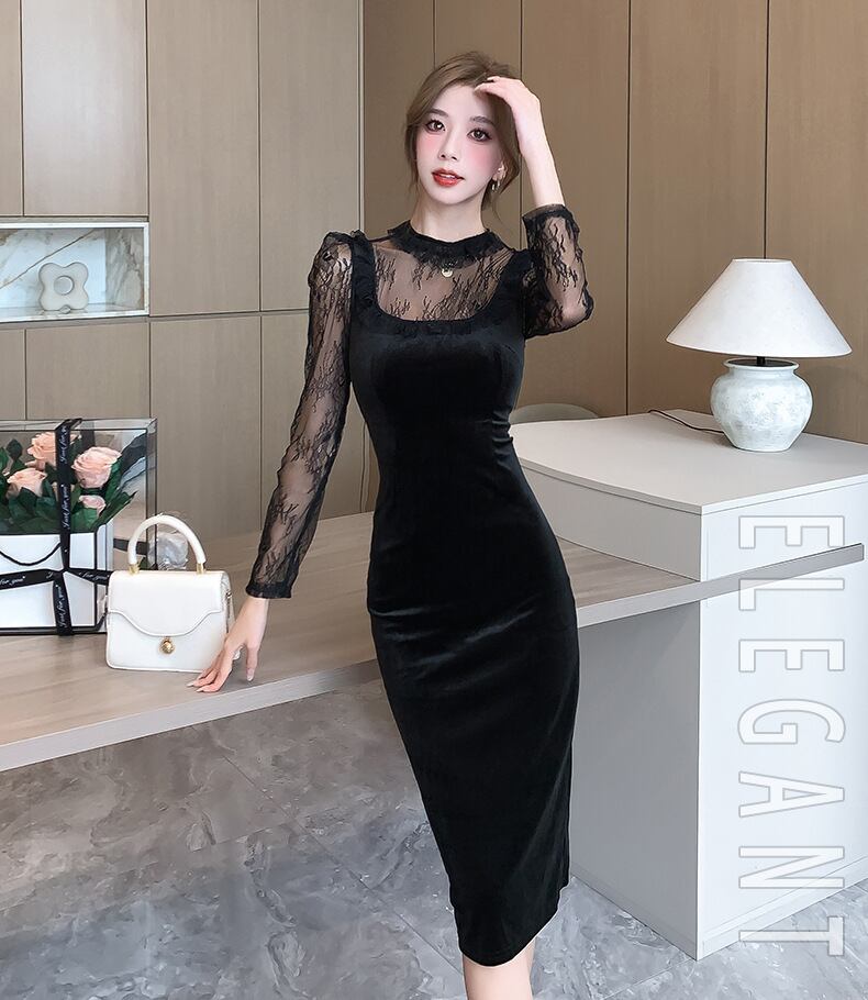 【dress】レースドッキングワンピース　M18487