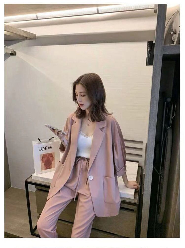 【set】美人度アップ!韓国系スウィート洋気カジュアルハイウエストスーツ２点セット G0115