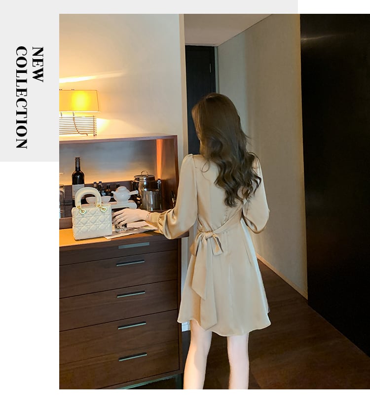 【dress】高級感!気質満点女性力を高める〜着痩せ長袖フランス風ワンピース G3466