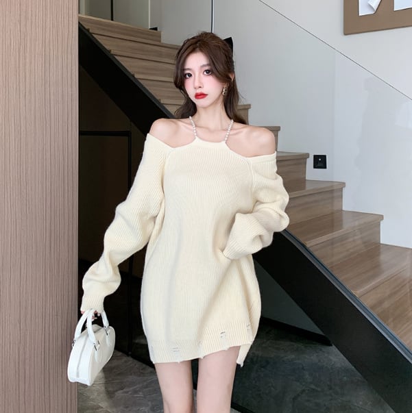 【dress】オフショルダーニットワンピース　M18621