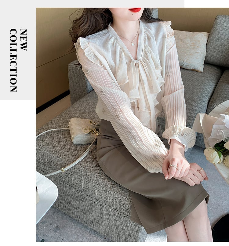 【tops】リボン付きシャツトップス　M28617