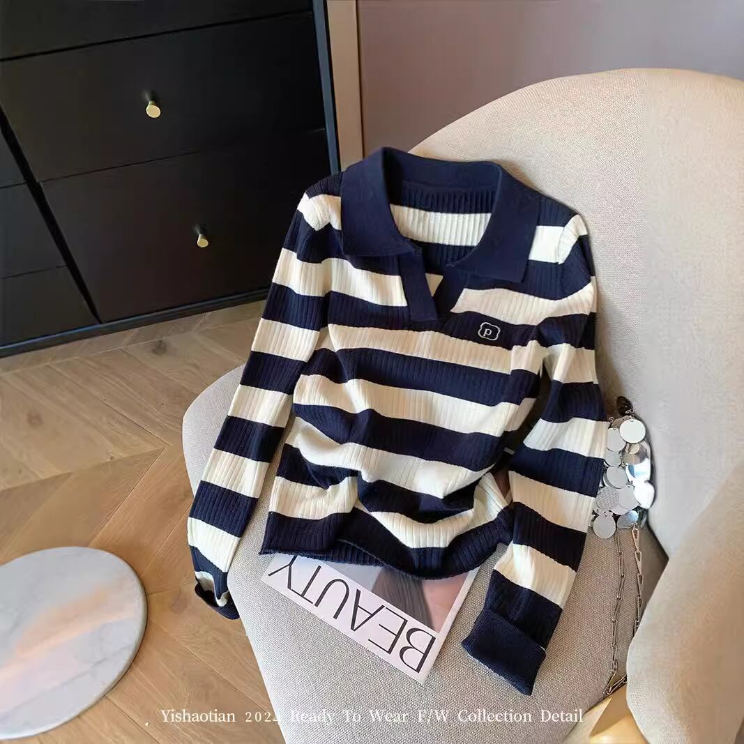 【tops】ボーダー柄ニットトップス　M28919