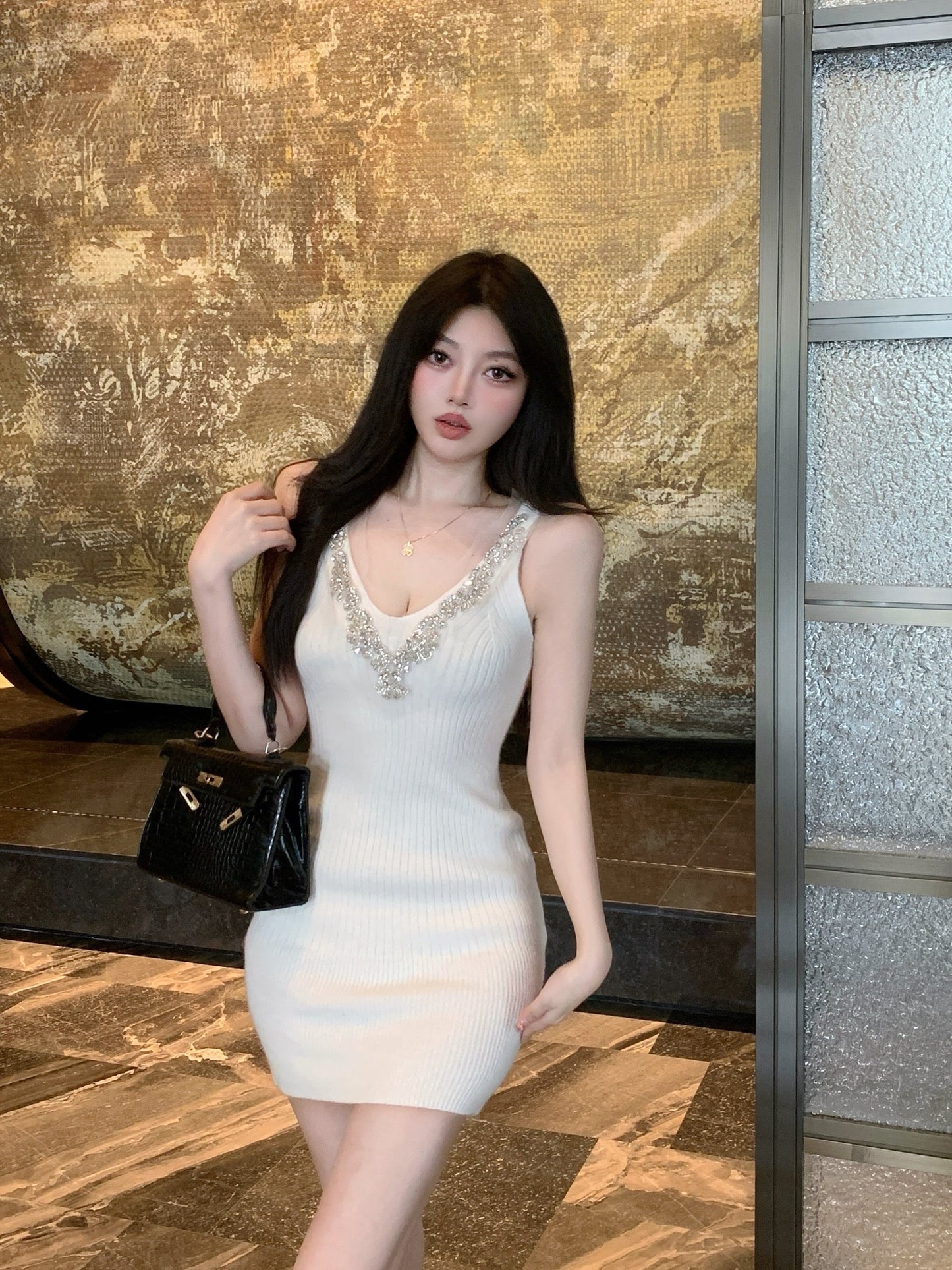 【dress】ビジューニットキャミワンピース　M28468
