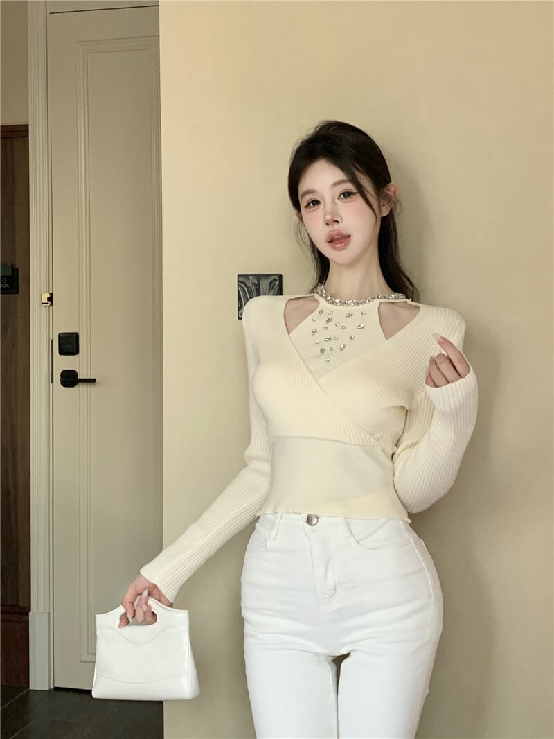 【tops】ビジューニットトップス　M28662