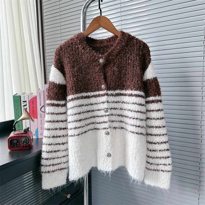 【outer】ボーダー柄ニットカーデ　M26069