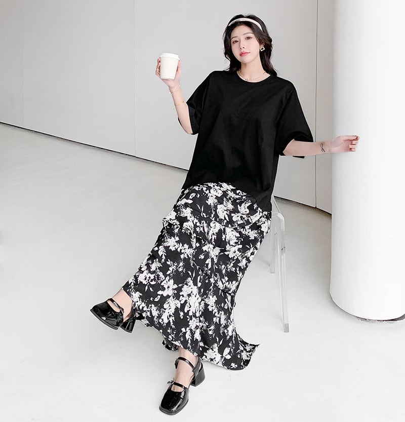 【dress】偽二つ切り替え花柄TシャツワンピースG20456