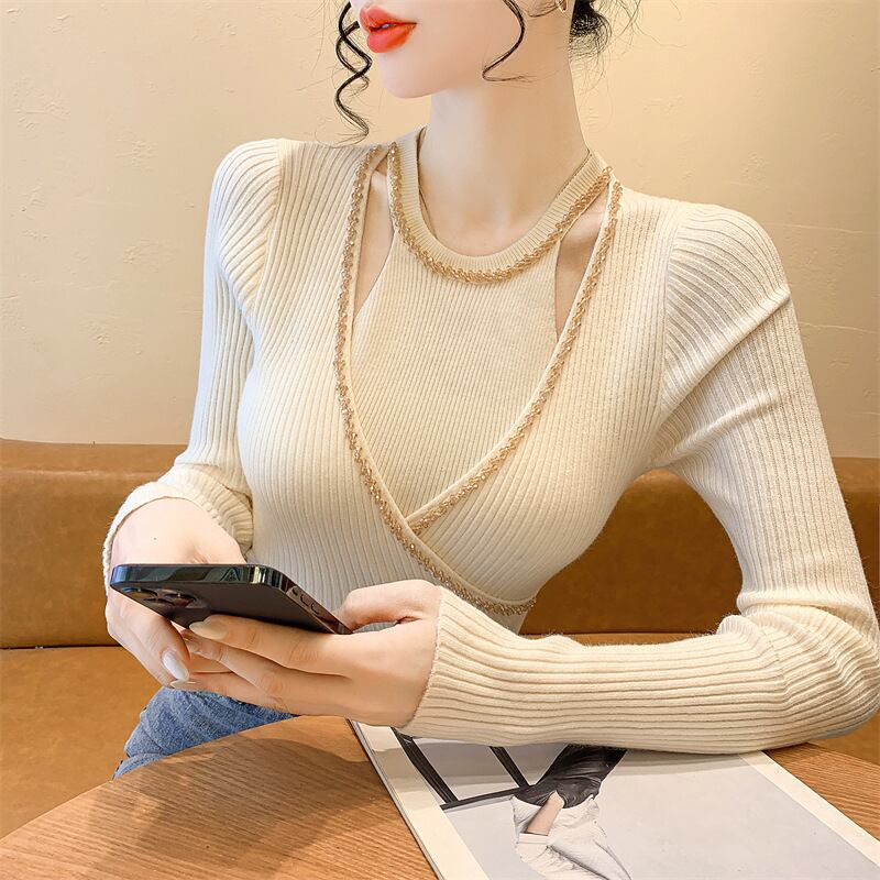 【tops】ビジュースリットニットトップス　M28254