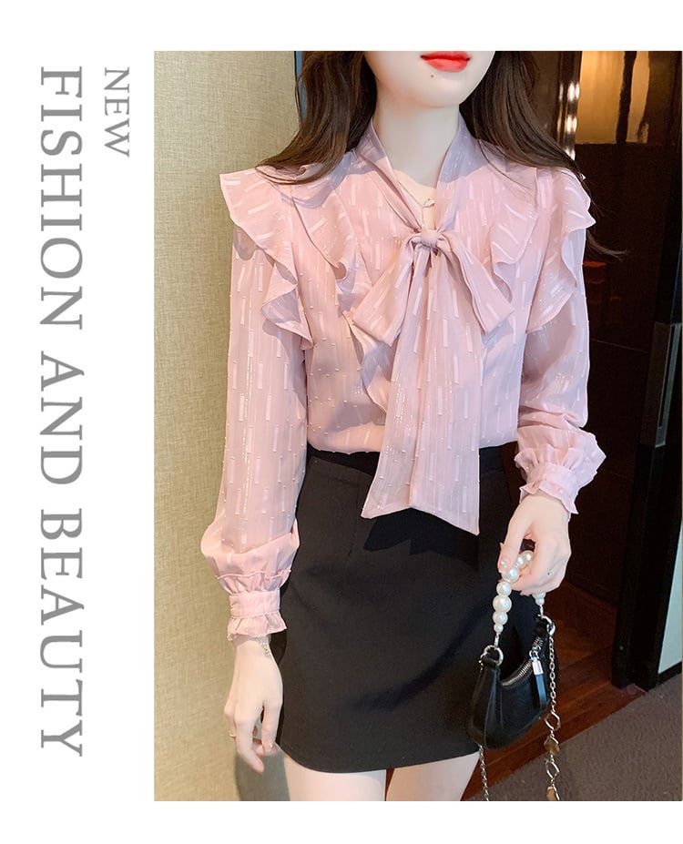 【tops】リボン付きシャツトップス　M25727