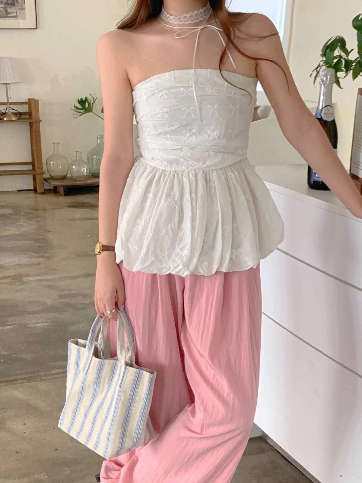【tops】リボンプリントベアトップ　M24485