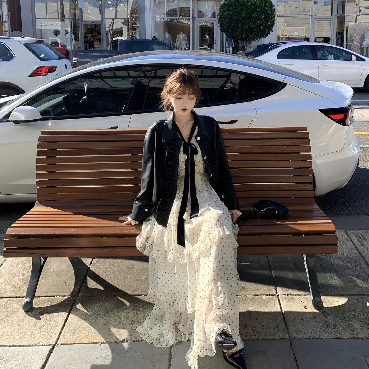 【dress】ビッグリボンドット柄ティアードワンピース　N3324