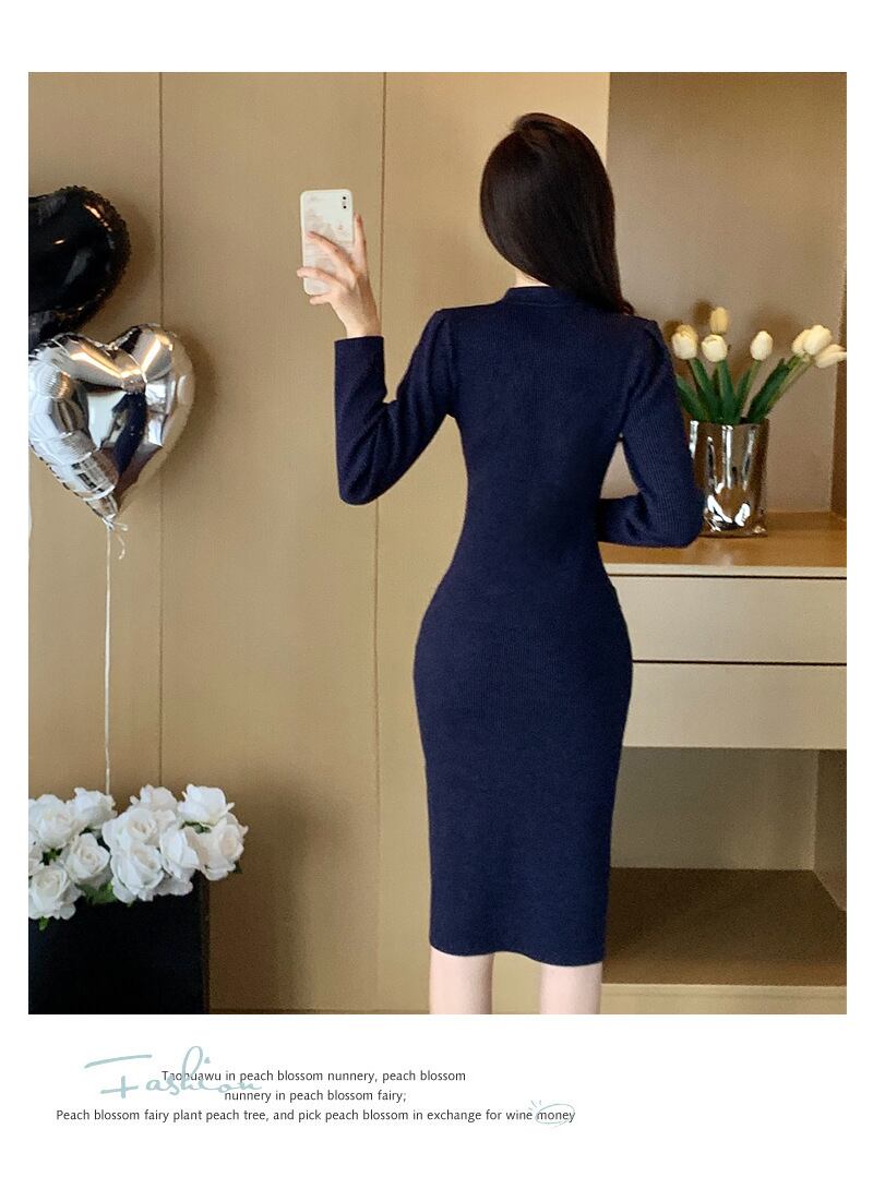 【dress】ボタンデザインニットワンピース　M28382