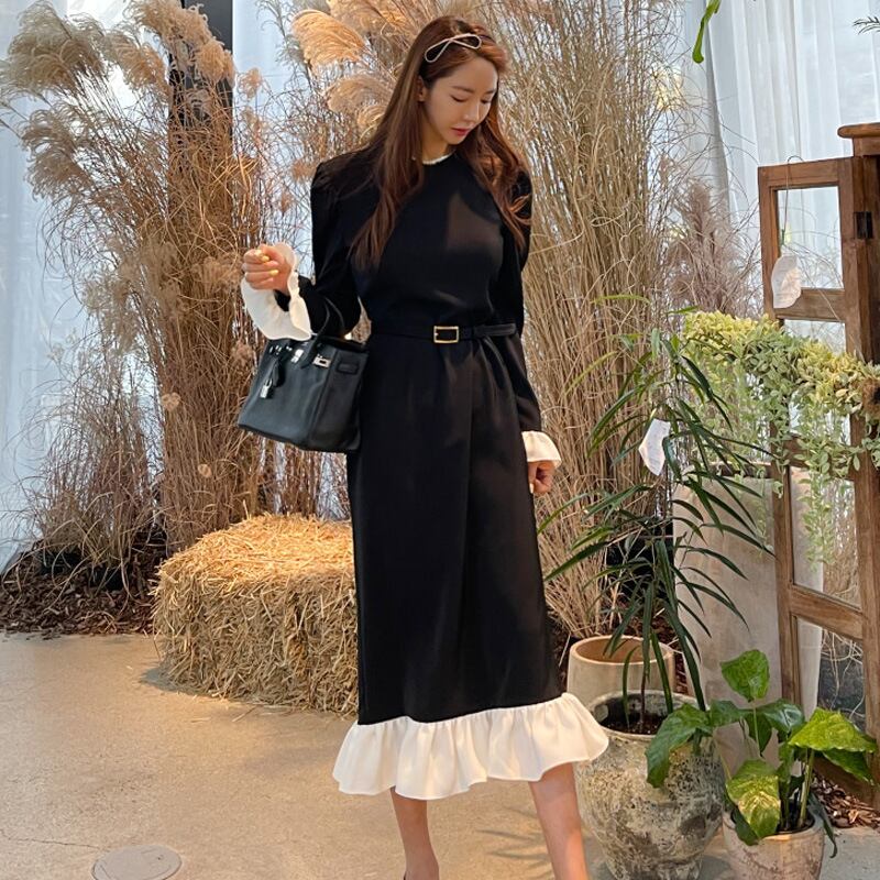 【dress】フリルドッキングワンピース　M18726