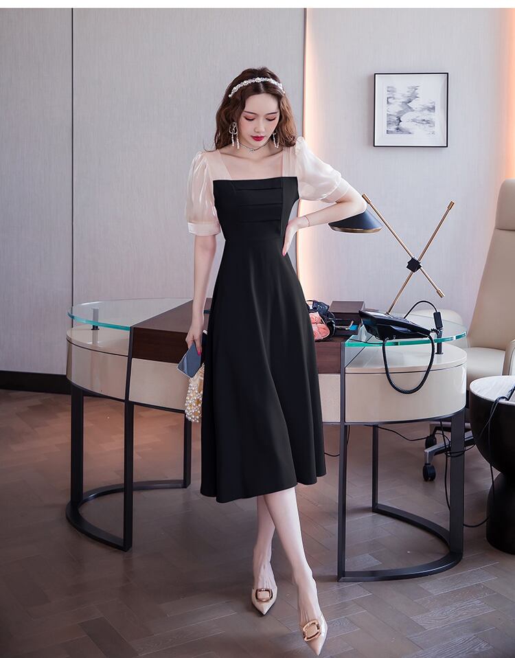 【dress】エレガント気質満点淑女スウィートスクエアネック切り替えワンピース G0180