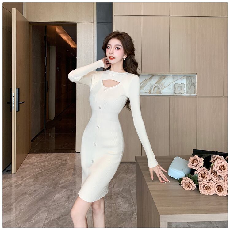 【dress】カットワークニットワンピース　M18844